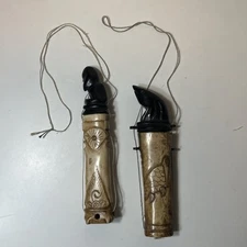 Pair Of Hand Carved Shaman African Medicine Container