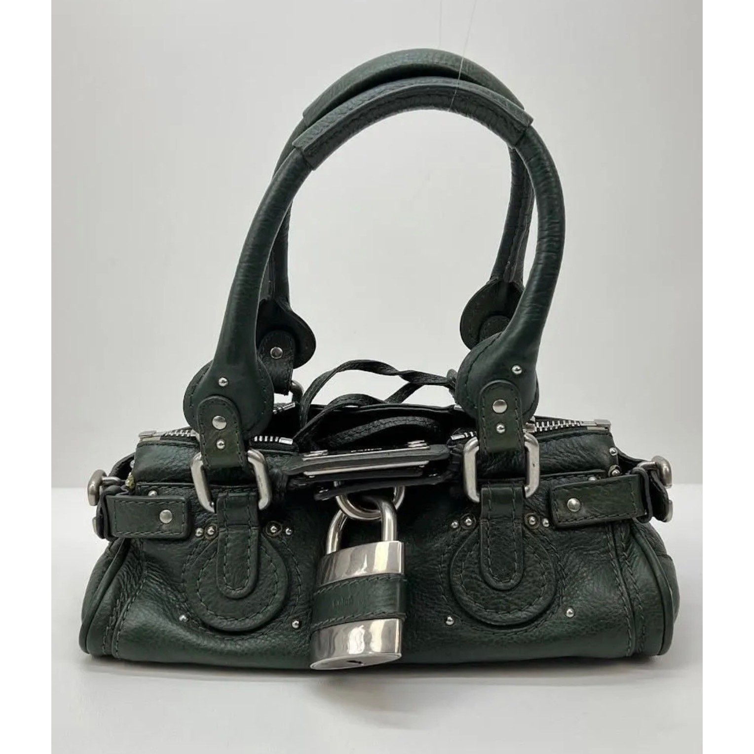 CHLOE Paddington Bag Small Green Silver Satchel Tote Phoebe Philo Y2K image 2