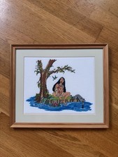 Disney Pocahontas Framed Handmade Cross Stitch 90s Vintage Wall Art