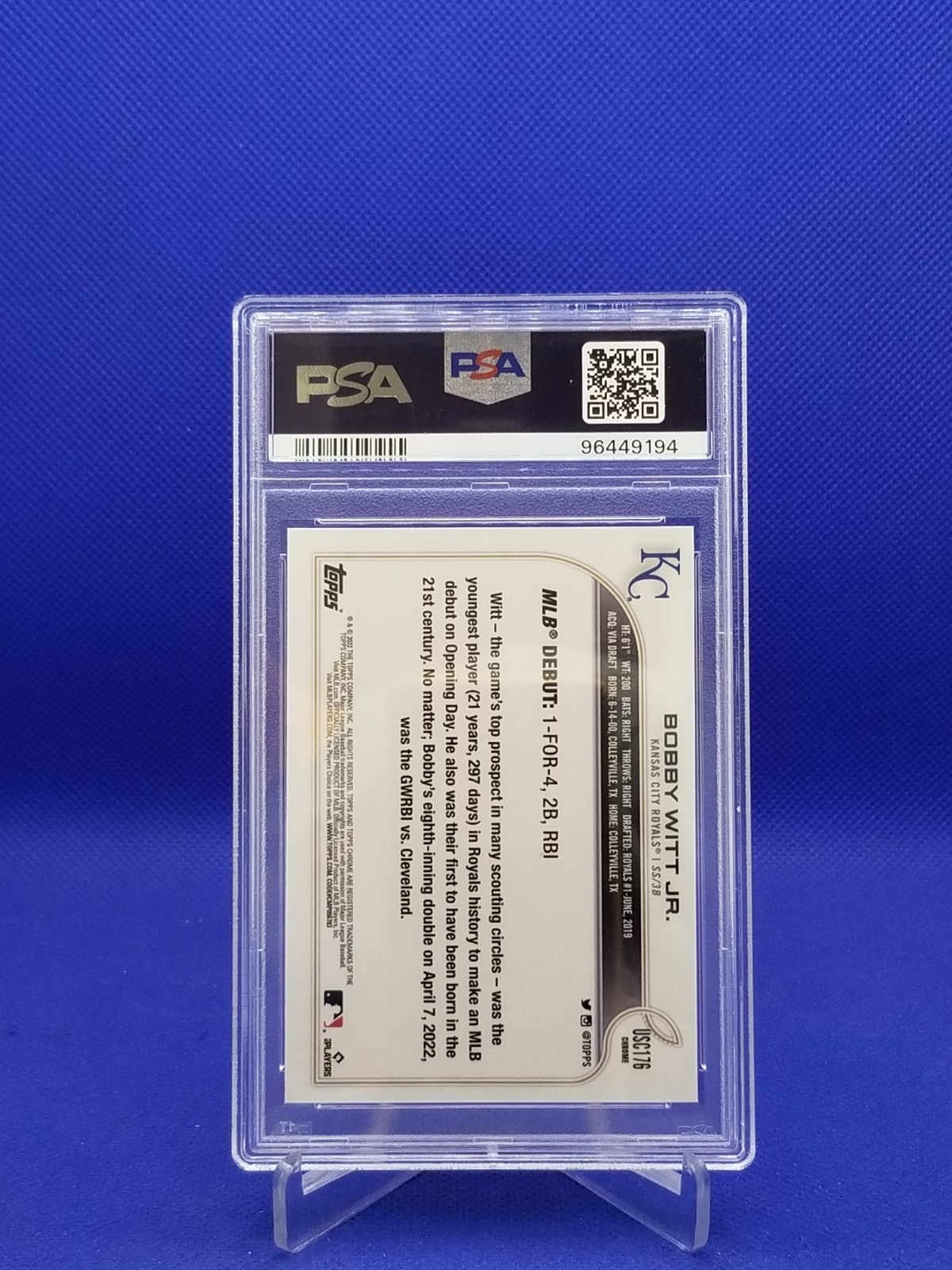 Bobby Witt Jr. Rookie Card PSA 10 2022 Topps Chrome Update view 2