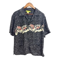 Vintage Hawaiian Shirt Co Rayon Shirt Mens M Black Floral Camp Aloha
