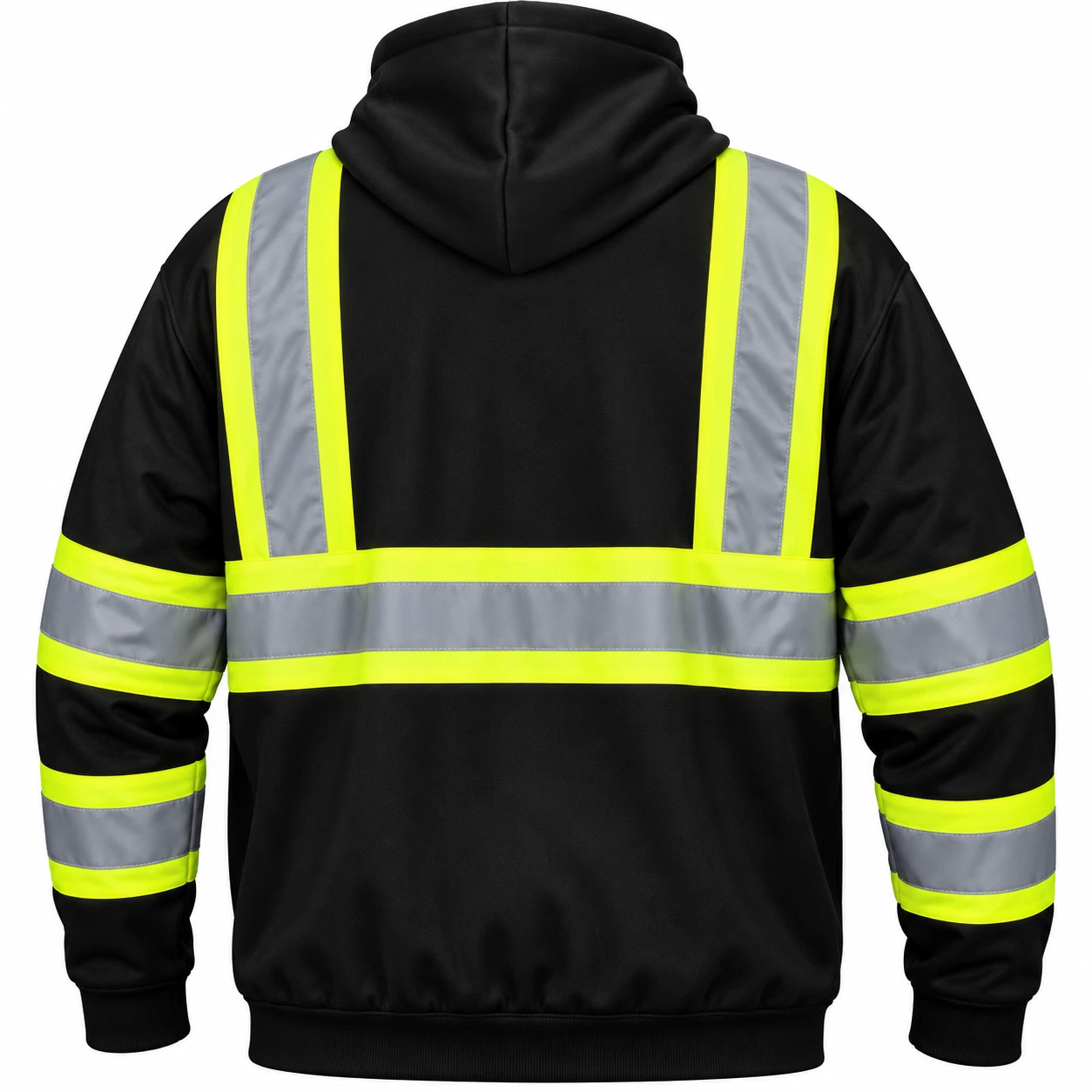 RSZH3411 Black Hi Vis Reflective Road Work Full Zip Up Hooded Fleece Sweatshirt - product detail image 3