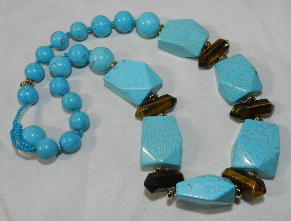 Nuevo con bolsa - Collar Lola Rosa Grueso Turquesa y Ojo de Tigre Foto 4 de 4