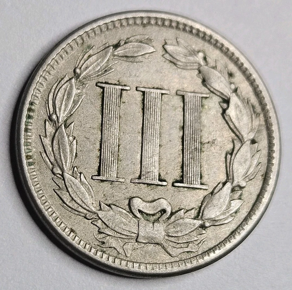 1865 Three Cent Nickel 3CN Trickle About Uncirculated AU Original Civil War - Image 2 of 4