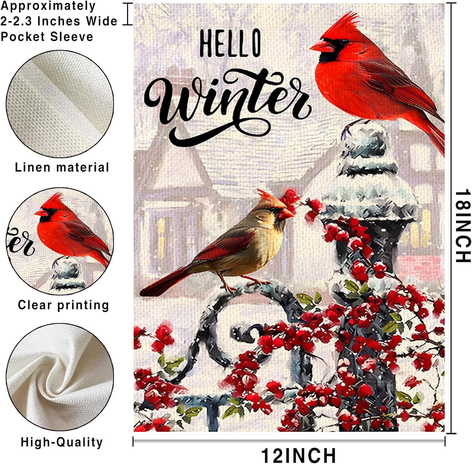 12x18 Double-Sided Cardinal Garden Flag - Rustic Farmhouse Christmas Decor Yard 