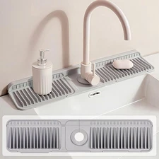 23.6 inch Silicone Faucet Mat for Kitchen Sink - 6° Slope & Fasten Button Desig