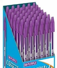 Box Of 50 Purple BIRO PENS Medium Ball Point Pen Ink Biros