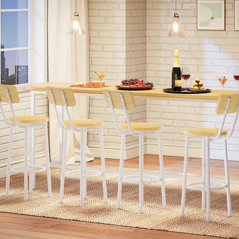 HOOBRO Barhocker 2er-Set Barstuhl Küchenstuhl 32 x 32 x 93 cm Weiß und Naturholz - Bild 3 von 4