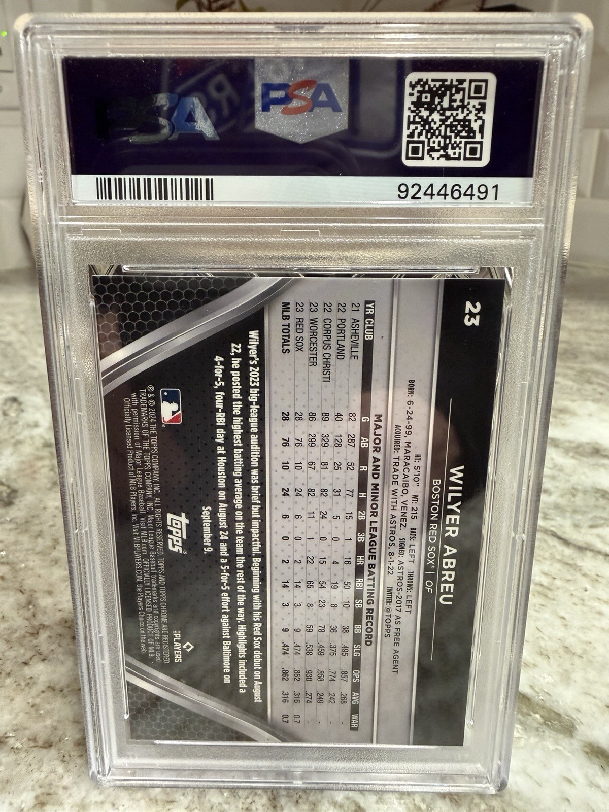 PSA 10 -  2024 Topps Chrome Black Wilyer Abreu Blue Refractor /75 Rookie RC Card view 2