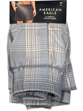 NWT AMERICAN EAGLE 4" Stretch Pocket Boxer Sz XS-M-XL Light Blue White Plaid 92