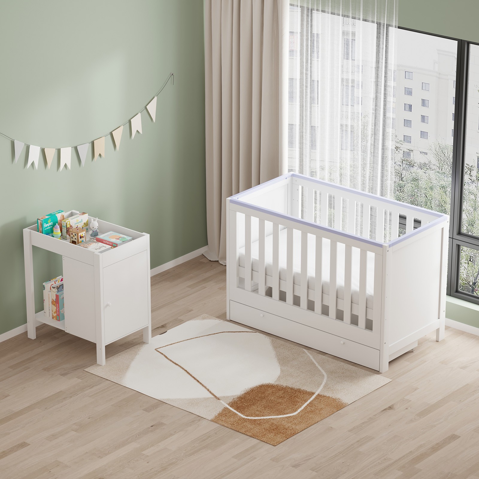 Co-Sleeping Baby Bed Twins - Height Adjustable Sleeper Cot With Storage Basket - Portable Basinette For Boys & Girls - Easy Folding & Space Saving Crib 25 Baby Cot Bed Height-adjustable Toddler Bed with Large Drawer &Mattress &Cabinet