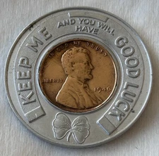 1946 ENCASED U.S. LINCOLN CENT-THE EDUCATORS A MUTUAL A. & H. ASSN LANCASTER, PA