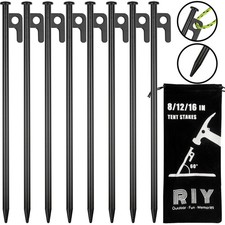 8 Pack Tent Stakes Heavy Duty 12 inch Steel Tent Pegs for Camping