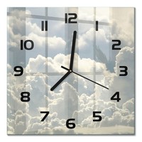 Wanduhr Aus GehäRtetem Glas Mit Leisem Uhrwerk Wolken Schwarze Zeiger 30X30 Cm