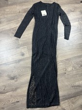 AllSaints Edana Black Long Sleeve Floral Lace Column Midi Dress Bodycon NEW Sz 0