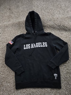 Stussy Los Angeles Hoodie Small Mens Black Long Sleeve Pullover Sweatshirt