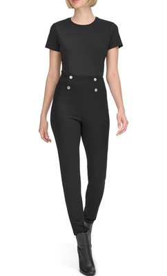 #ad 🔥 $79 Calvin Klein Women#x27;s Button Detail Pull on Pants Black Sz S 🔥 $27.97