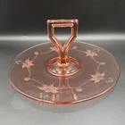 Pink Depression Etched Glass Center Handle Tidbit Sandwich Tray 10 inch