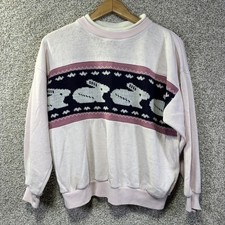 Vintage Willow Bay Sweatshirt Womens M Pink Bunny Graphic Fleece Pullover Easter