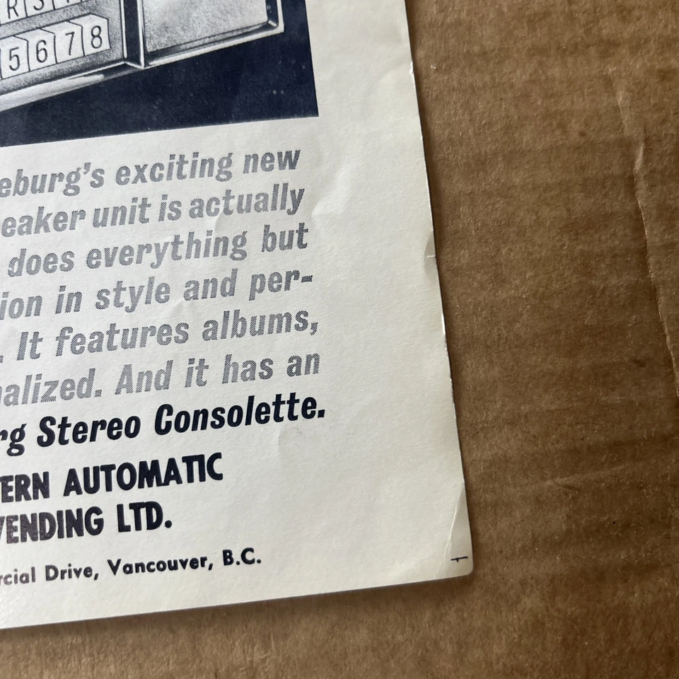 Consola estéreo Ad Jukebox Seeburg 1964 11 por 8" ARCADE GAME FLYER original Foto 3 de 3