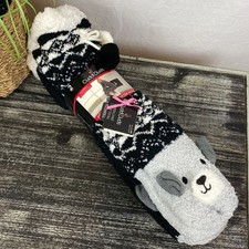 Cuddl Duds 2 Pair Black  White Sherpa Lined Critter Socks NEW 4-10
