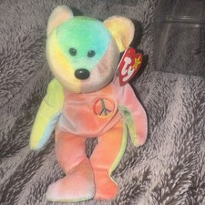 Ty Beanie Baby Peace Bear 1996 Multicolor, Rare Retired, Original Tag