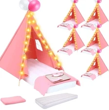 6-Pack Kids Teepee Sleepover Tents w/ Air Mattresses, Lights & More – Pink
