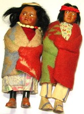 Antique Skookum Native American Indian Dolls, Woman 8", Man 9", Bully Good