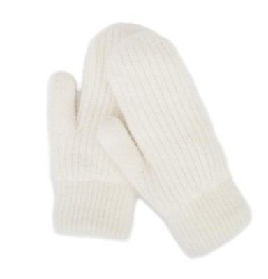 Women Winter Warm Mittens - Fashionable Stretchy Knit Gloves Cold Weather White