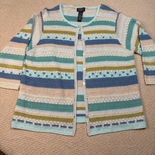Vintage Striped Crochet Knit Cardigan- coastal grandma
