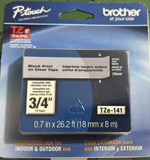 Brother P-Touch TZe-141 Laminated Label Tape 3/4" Black on Clear NOS New Sealed