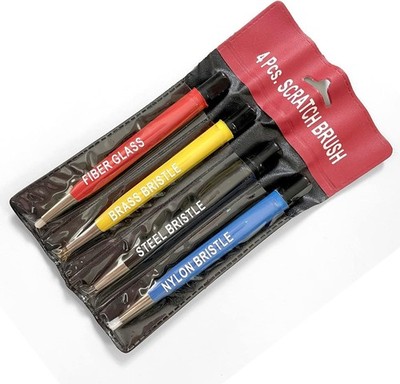 Kratzbürsten Stift Set 4-teilig ,Fiberglas Stahl Messing Nylon, Rost Entferner-