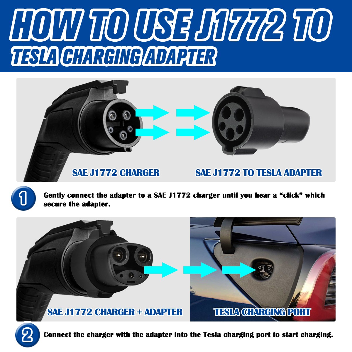 250V AC 60AMP Max SAE J1772 Charging Adapter for 2012-2023 Tesla
