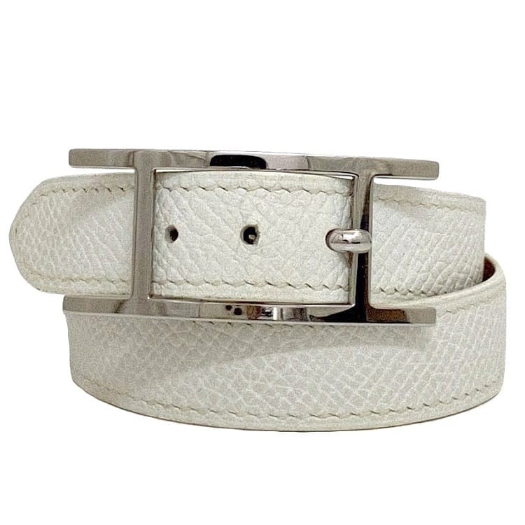 Hermes Bracelet B-Api White Condition Bracelet Leather Togo Engraved