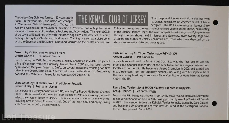 Jersey Stamps: "Jersey Kennel Club" Presentation Pack MNH 6 Value Mint Set 2013 - Image 4 of 4