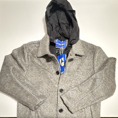 Not Really Hiring (brand) Men Gray Hooded Wool Blend Overcoat, Mid-Length Size M