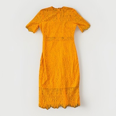 Lulus Remarkable Bight Orange Gold Lace Dress Size S Zips
