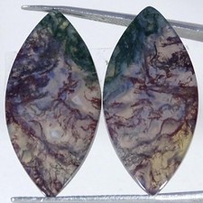 23.50Cts. 100 Natural Moss Agate Pair Marquise Cabochon Gemstone 15X31X3MM