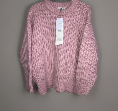 MNG By Mango Pink Chunky Knit Wool Blend Crew Neck Long Sleeve Sweater NWT Sz S