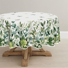 Spring Summer Tablecloth 70x70 Inch Round, Eucalyptus Floral 70" Round Green