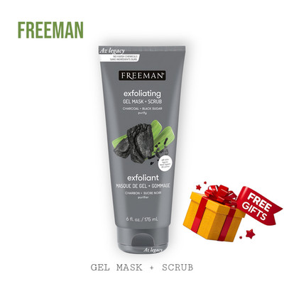 Freeman Charcoal Black Sugar Polishing Mask Scrub Vegan Detox 175ml + FREE GIFT
