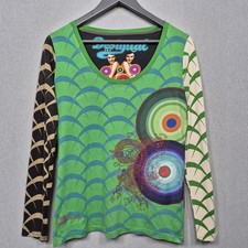 Desigual Long Sleeve Top Size 12 Graphic Pop Art Colourful Scoop Neck Casual Y2K
