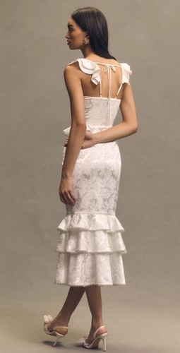 Neu mit Etikett V. Chapman violettes Midikleid mit Rüschen Stufen elfenbeinfarben Braut Hochzeit Größe 12 - Bild 2 von 16