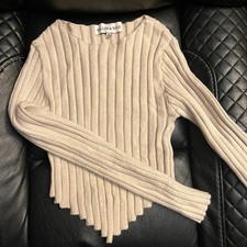 Willow & Wind Beige Ribbed Knit Lightweight Crew Neck Pullover Sweater S
