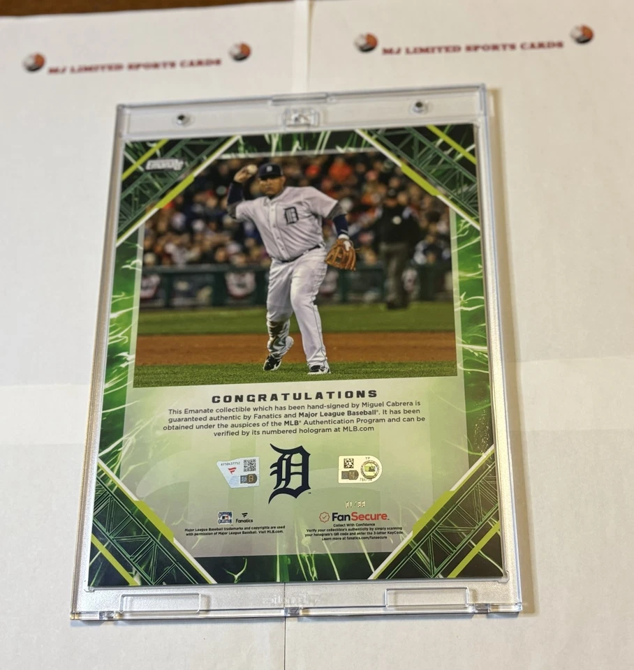 2025 Fanatics Emanate Miguel Cabrera Auto Green Parallel 1/99 Tigers - Image 2 of 2