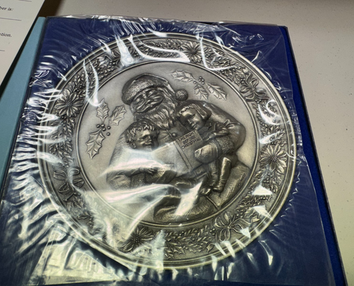 1978 Hudson USA Fine Pewter Christmas 6" Plate W/ Box SANTA CLAUS 4719/10k - Picture 4 of 11