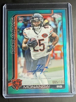 2025 Topps Chrome Kyle Monangai RC Auto Aqua Refractor /199 #RA-CHICAGO BEARS