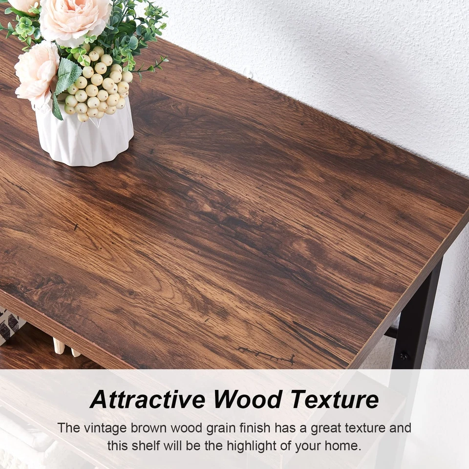 Estantería de 3 niveles, estantería industrial marrón rústica, madera y metal de ingeniería... Foto 4 de 4