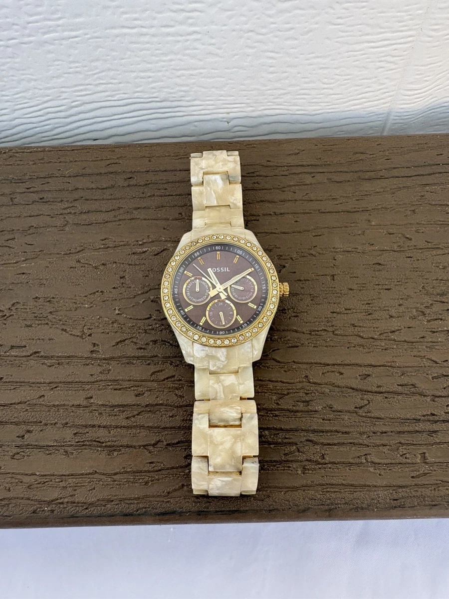 Fossil ES-2922 Women Tortoise‎ Shell Brown Dial Watch Gold Tone Stainless Steel Fossil Perfect Boyfriend Multifunction Brown Dial Two Tone  main image 3