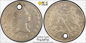 1795 2 Leaves Flowing Hair Silver Dollar $1 PCGS G Detail - Holed